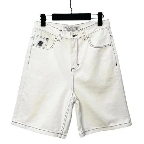 CLRNT Distressed Embroidered Denim Shorts Black