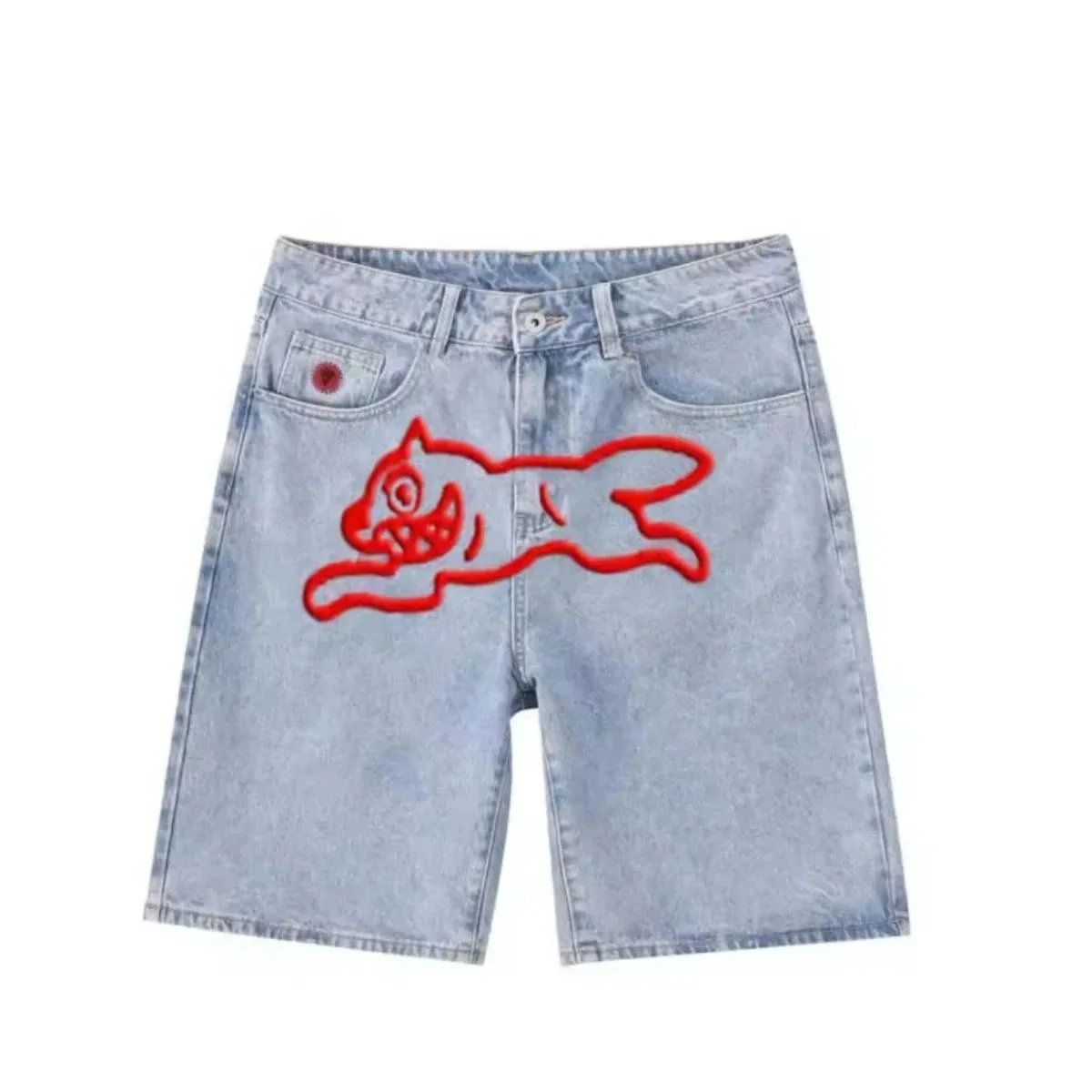 Bape x Sprayground Cat Embroidered Denim Shorts Light Blue