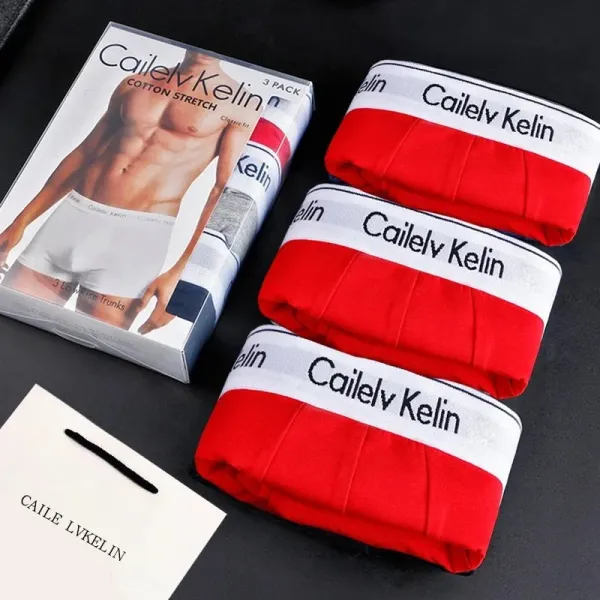 Cailelv Kelin Cotton Stretch Trunks Red 3-Pack Underwear - 1
