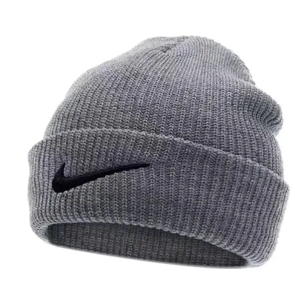 Nike Swoosh Beanie Gray Knit Hat - 1