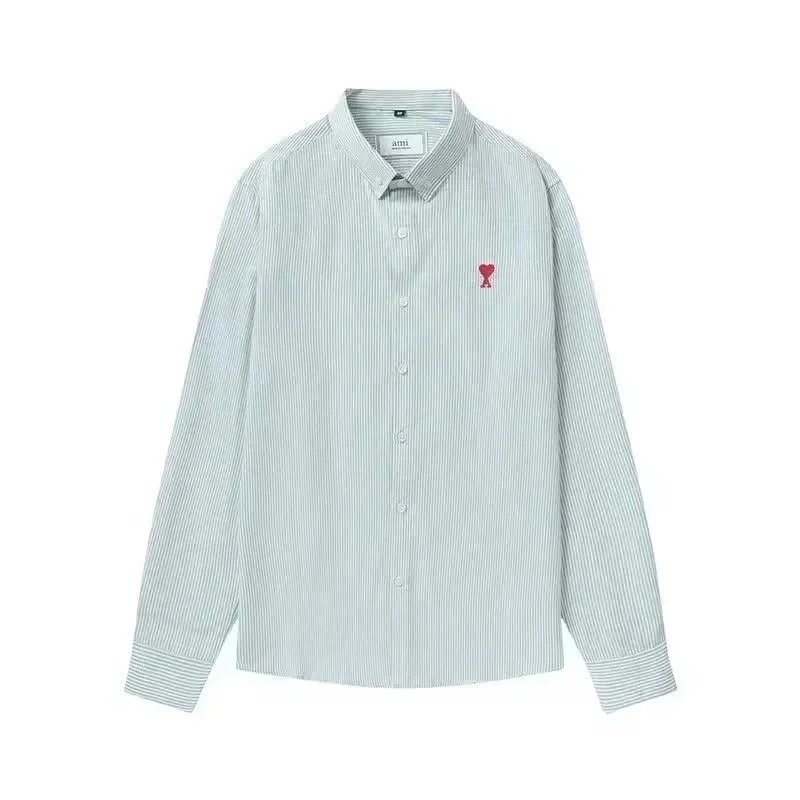 Ami Paris Striped Cotton Shirt Beige - 7