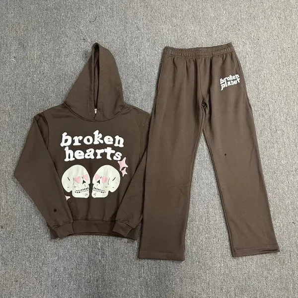 Broken Planet Broken Hearts Skull Hoodie and Sweatpants Set Brown - 1