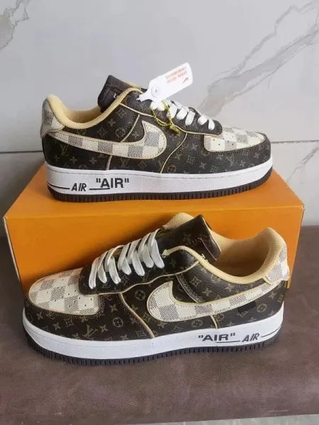 Louis Vuitton x Nike Air Force 1 Monogram Damier Brown Sneakers - 1