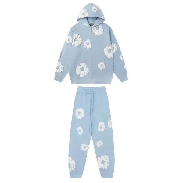 Gallery Dept Floral Embroidered Light Blue Hoodie and Sweatpants Set - 1