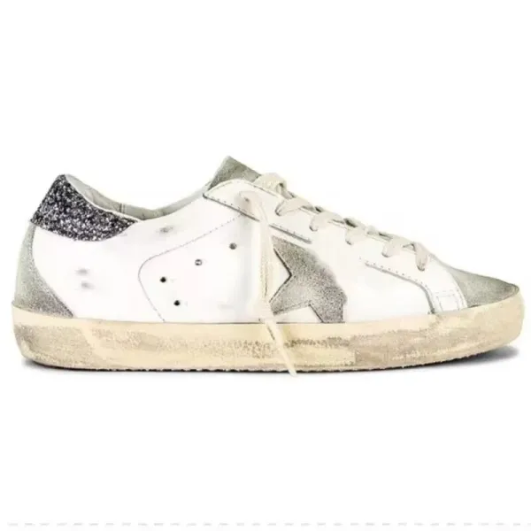 Golden Goose Superstar Distressed White Silver Glitter Sneakers - 1