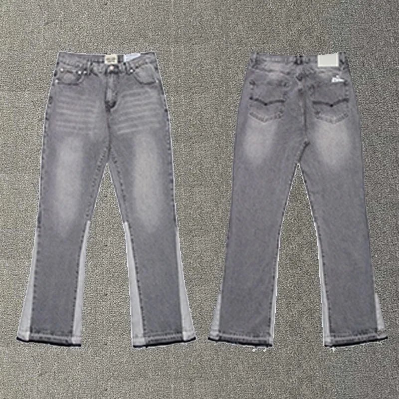 Design Flared Denim Jeans with Contrast Side Panels Gray Jeans