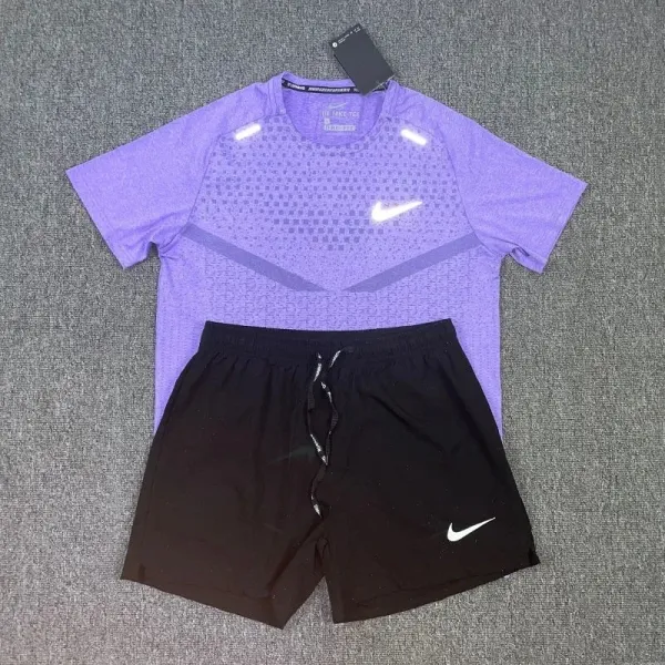 Nike Dri-FIT Run Top Purple + Black Shorts Set - 1