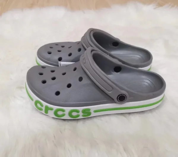 Crocs Classic Clog Gray Lime Green Logo Sideband Casual Shoes - 1