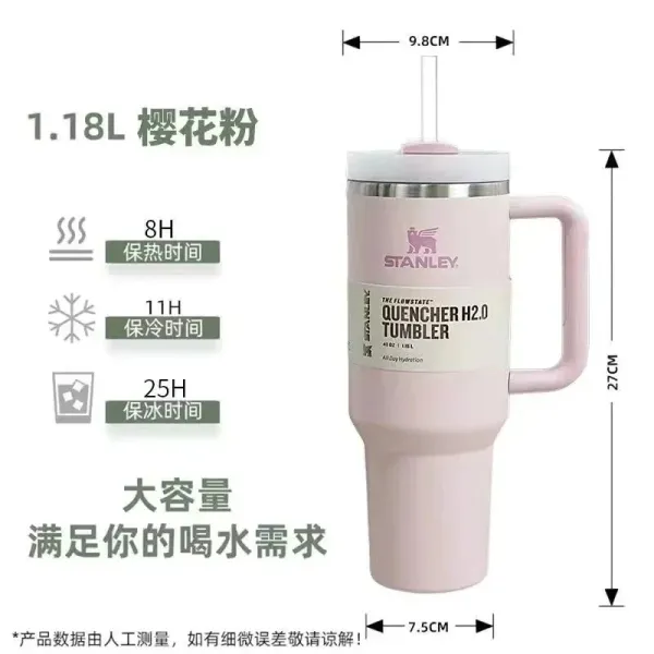Stanley Quencher H2.0 Tumbler Sakura Pink 1.18L Insulated Travel Mug - 1
