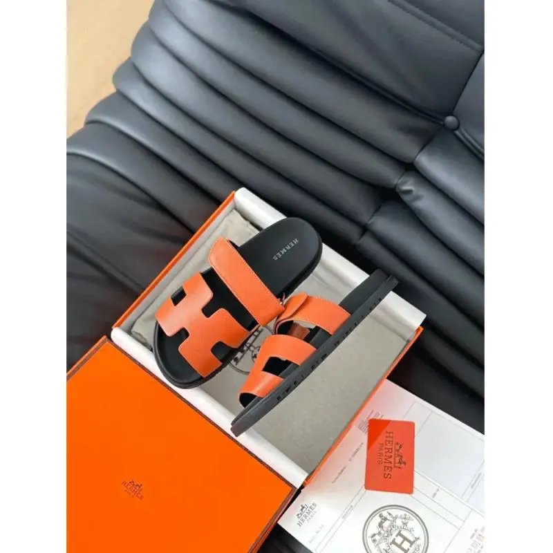 Hermes Chypre Sandals Orange Leather