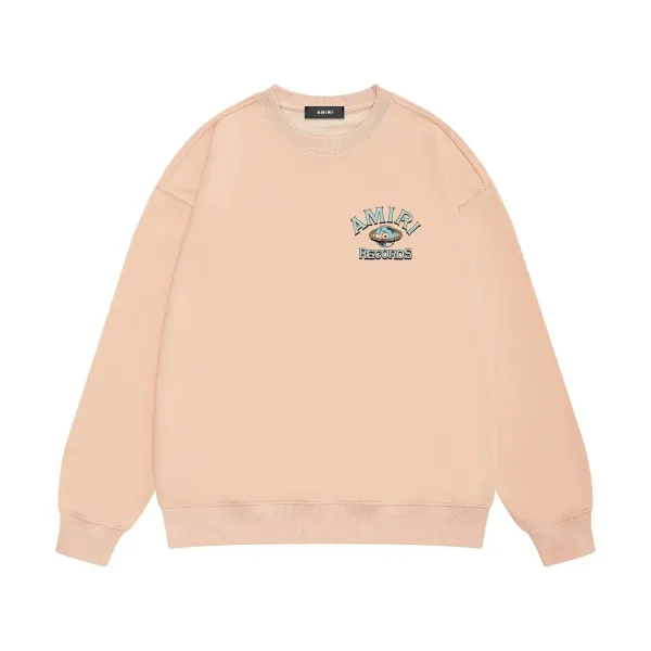 Amiri Records Logo Embroidered Crewneck Sweatshirt Peach - 1