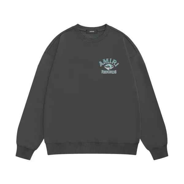 Amiri Records Logo Embroidered Crewneck Sweatshirt Charcoal Gray - 1