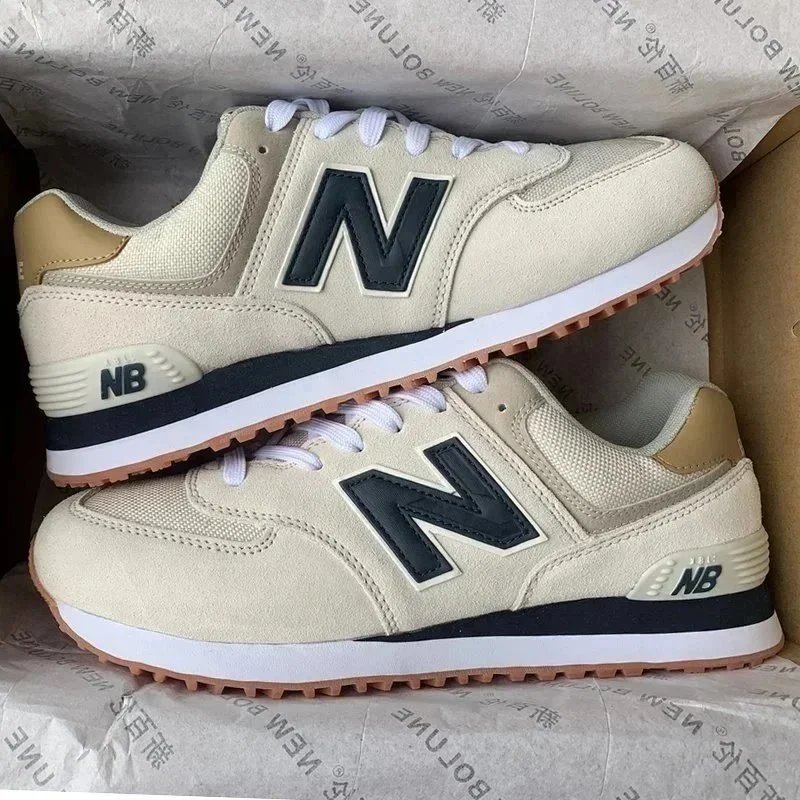 New Balance 574 Beige Navy Retro Sneakers