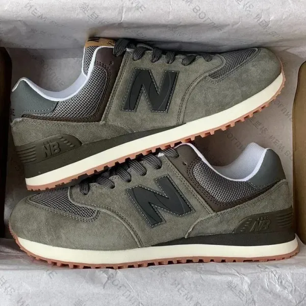 New Balance 574 Olive Green Suede Sneakers - 1