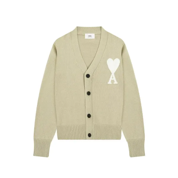 Ami Paris Heart Logo Knit Cardigan White - 8