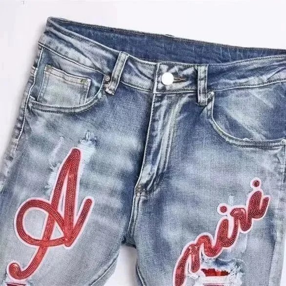Gallery Dept. Distressed Washed Gray Jeans with Red Graphic - 7