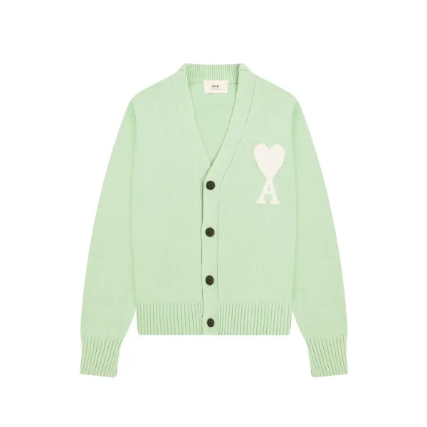 Ami Paris Heart Logo Knit Cardigan White - 10
