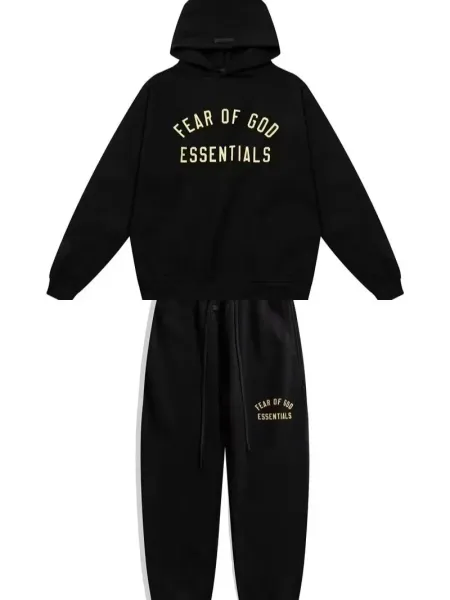 Fear of God Essentials Black Arch Logo Hoodie and Sweatpants Set - 1