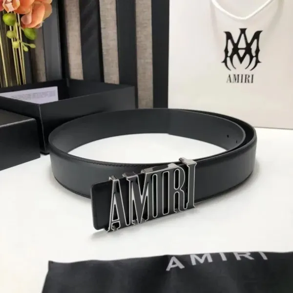 Amiri Logo Buckle Leather Belt Black - 1
