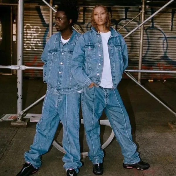Denim Genes Classic Denim Jacket and Straight-Leg Jeans Set Blue - 2