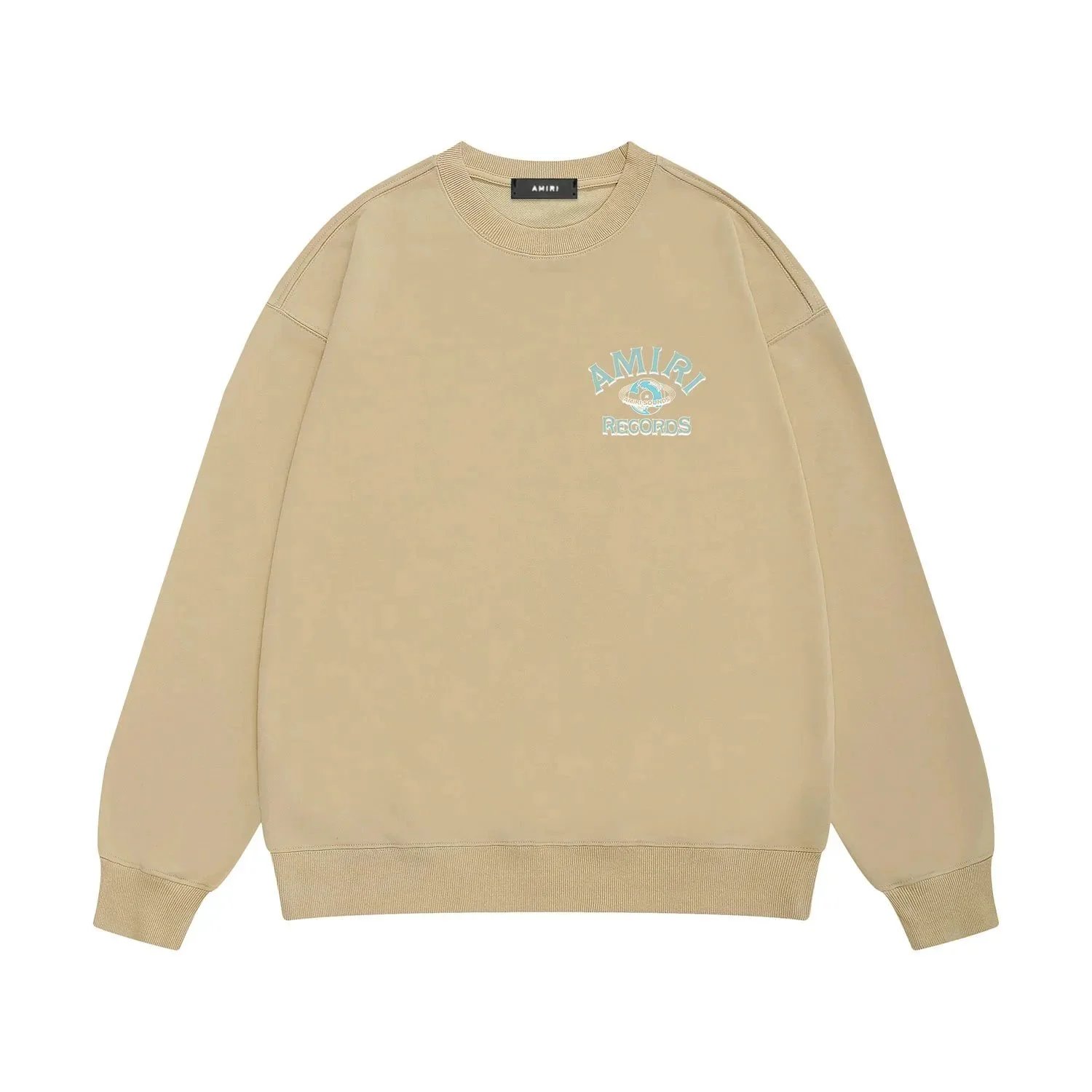 Amiri Records Logo Embroidered Beige Hoodie - 1