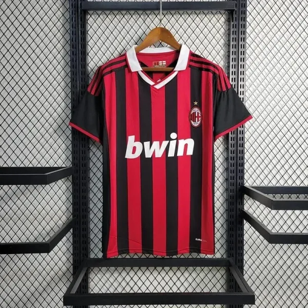 AC Milan 2010-11 Home Jersey Red Black Striped Football Jersey - 1