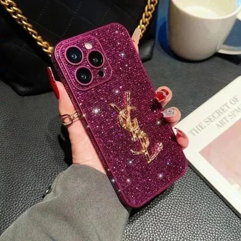 Saint Laurent Monogram Glitter Phone Case Magenta