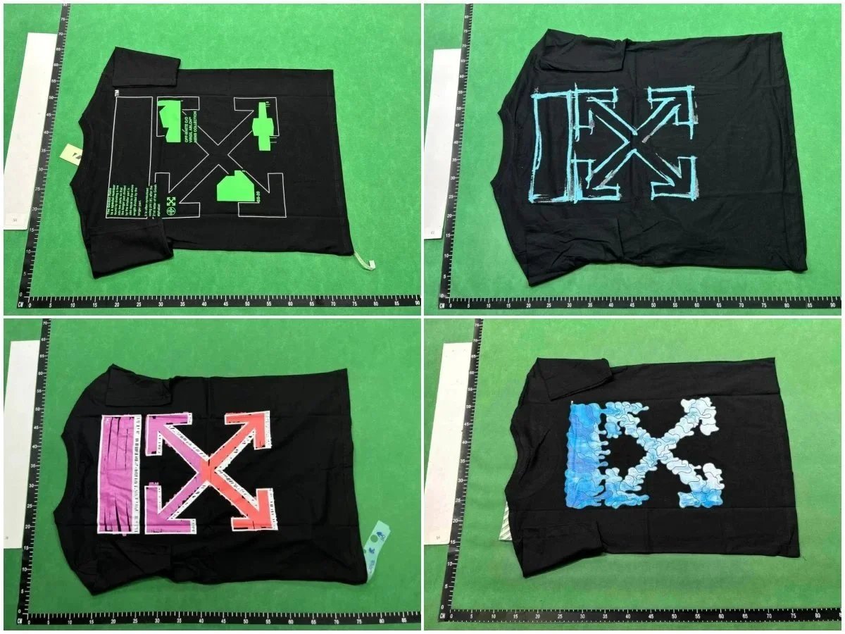 Off-White Virgil Abloh Mens Collection Black T-Shirt with Green Industrial Print - 4