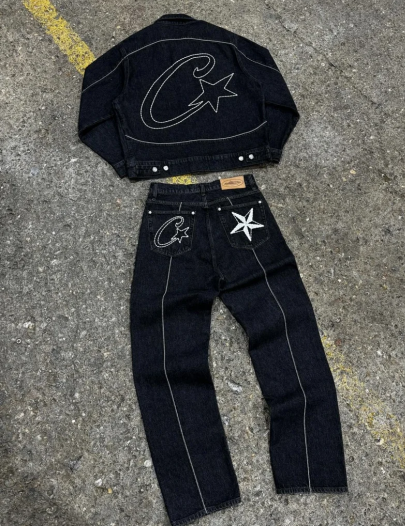Corteiz C-Star Denim Jacket and Jeans Set Black - 2
