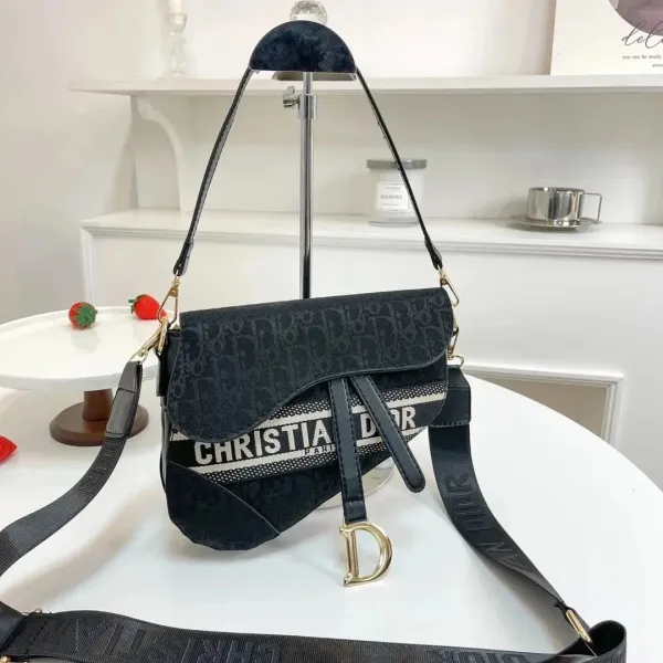 Dior Saddle Bag Oblique Black Canvas Crossbody Bag - 1