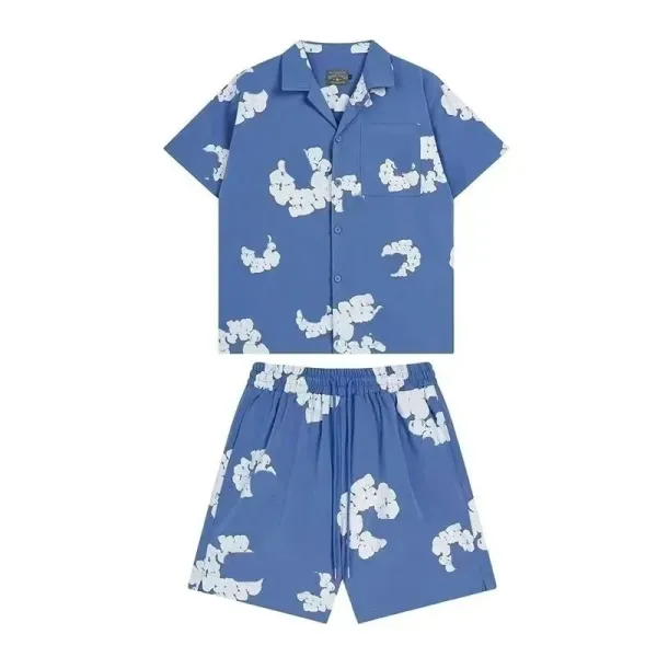 Saint Tears Cloud Print Short-Sleeve Shirt and Shorts Set Blue - 1