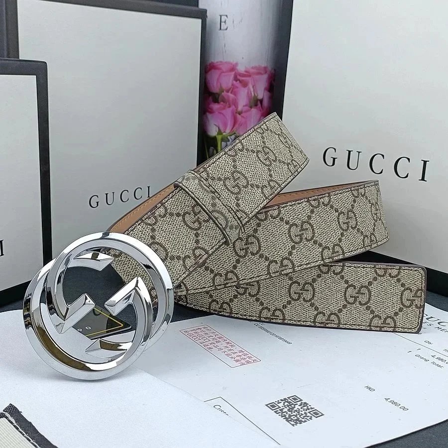 Gucci GG Marmont Belt Beige Canvas Belt