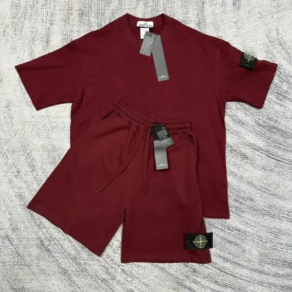 Stone Island T-Shirt and Shorts Set Burgundy Casual-Set - 1