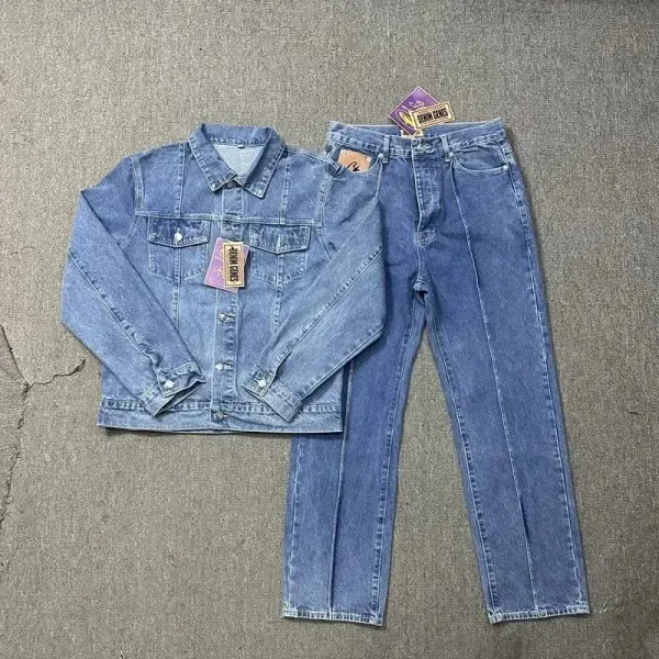 Denim Genes Classic Denim Jacket and Straight-Leg Jeans Set Blue - 1