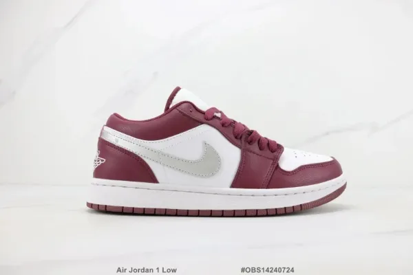 Air Jordan 1 Low Burgundy White Sneakers - 1
