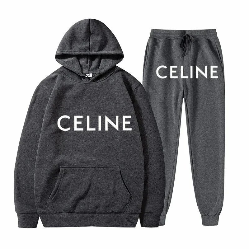 Celine Logo Print White Hoodie and Sweatpants Set - 6