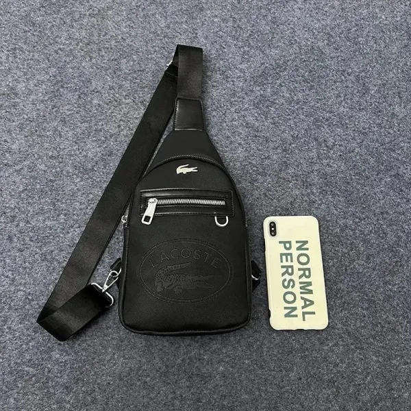 Lacoste Croco Logo Black Nylon Crossbody Bag - 1