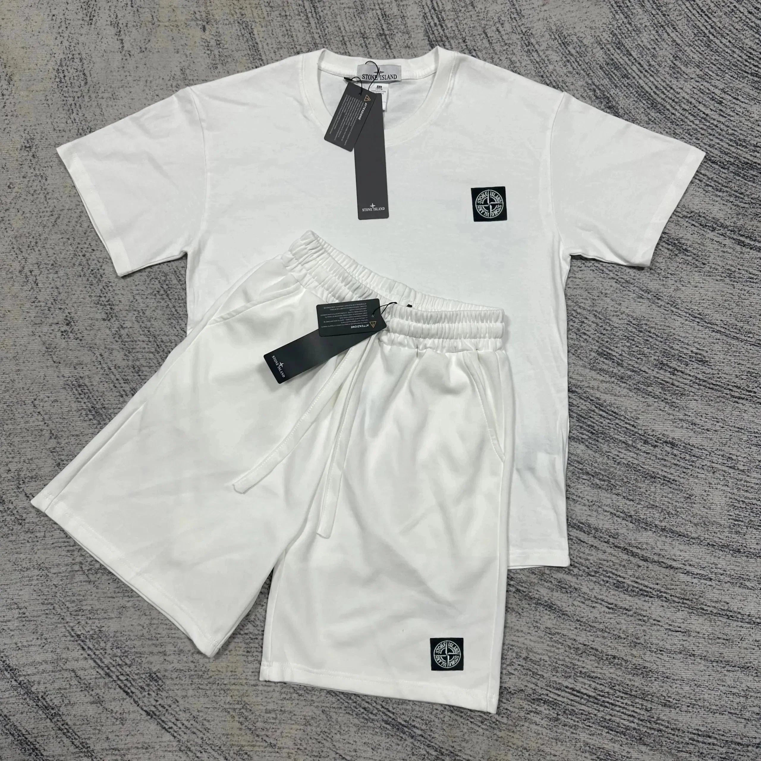 Stone Island Compass Logo White T-Shirt and Shorts Set - 1