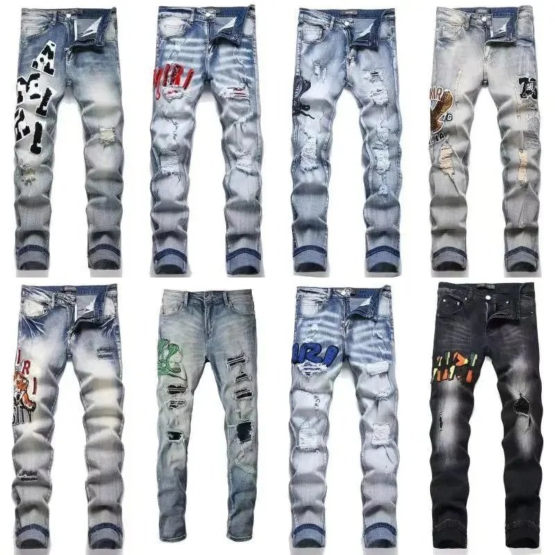 Amiri Distressed Embroidered Slim Jeans
