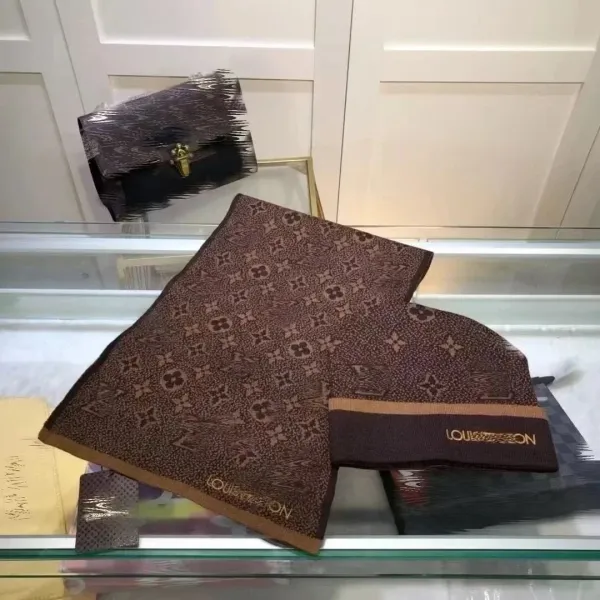 Louis Vuitton Monogram Brown Cashmere Scarf and Beanie Set - 1
