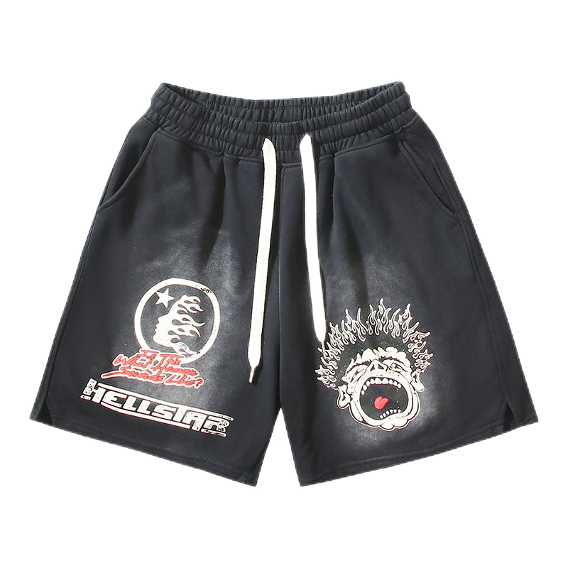 Hellstar Flame Logo Green Black Panel Shorts - 11