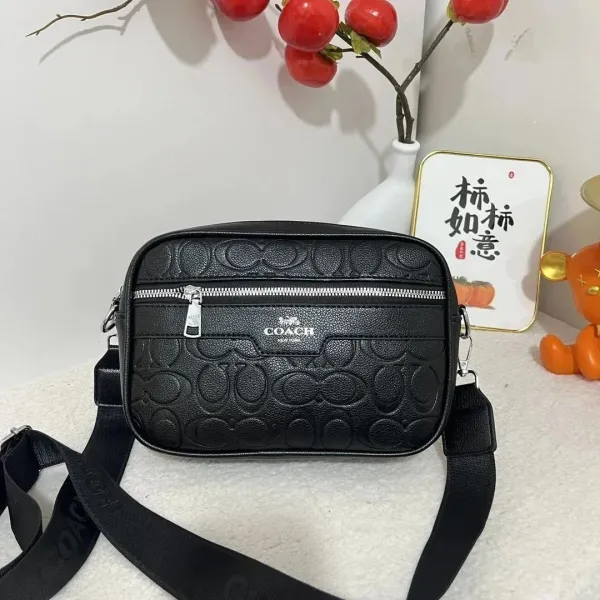 Coach Signature Embossed Crossbody Bag Black - 1