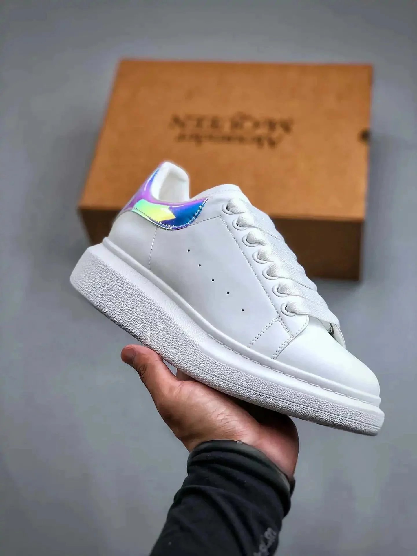 Alexander McQueen Oversized Sneakers White with Holographic Heel Tab Sneakers - 1