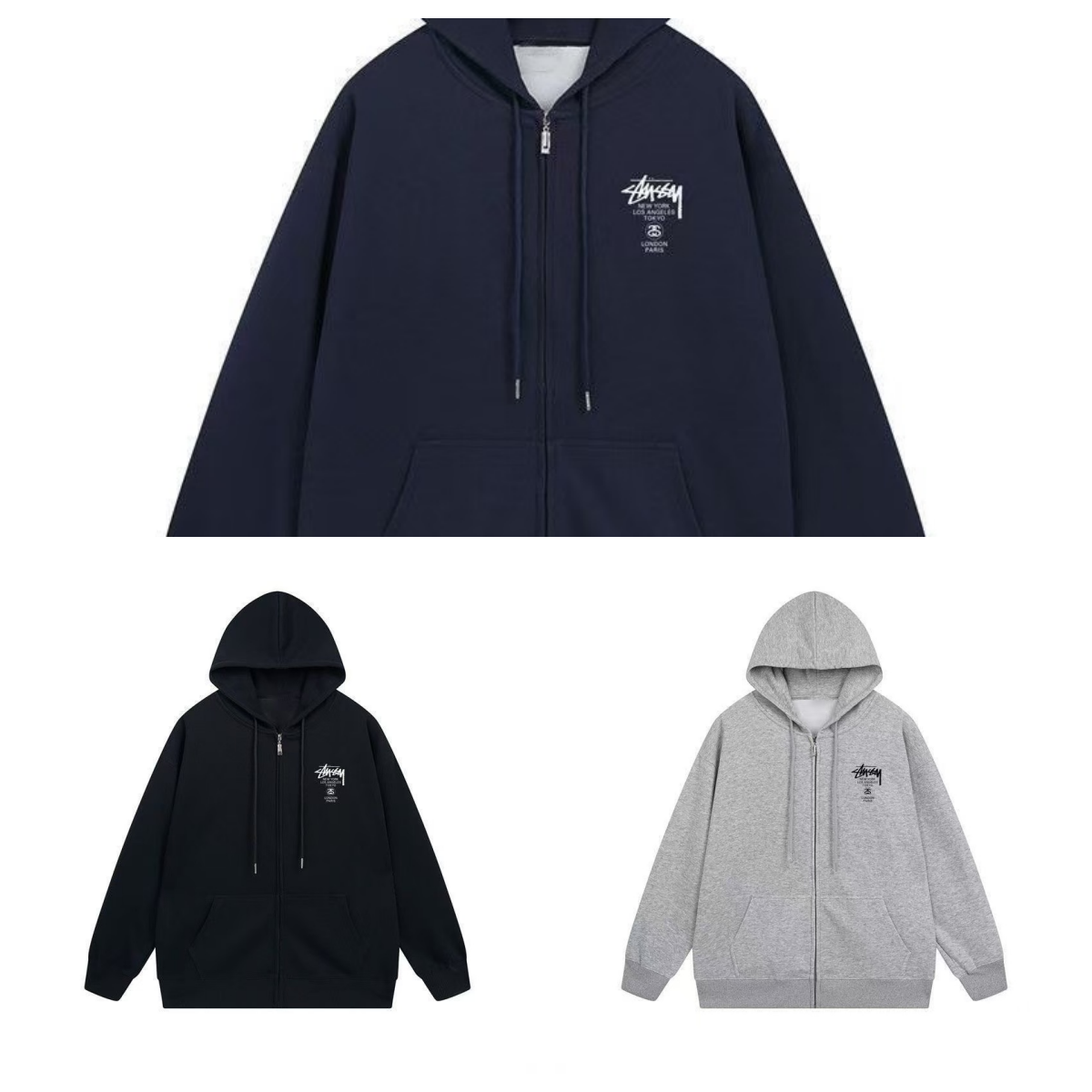 Stüssy World Tour Zip-Up Hoodie Navy - 2