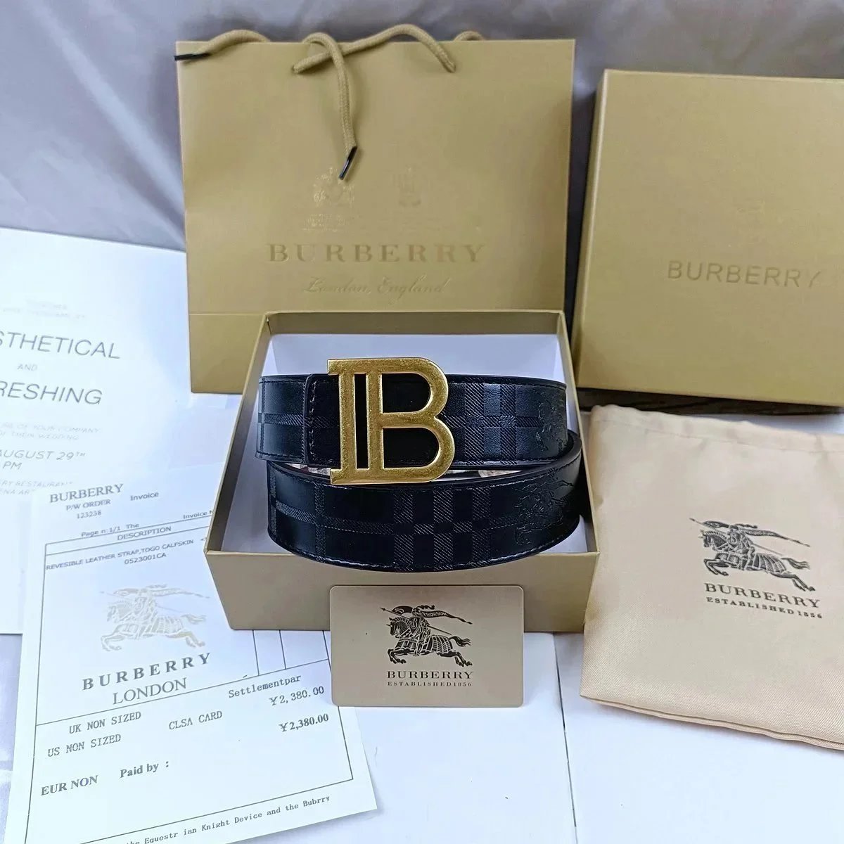 Burberry Reversible Leather Belt Black/Gold Belt - 5