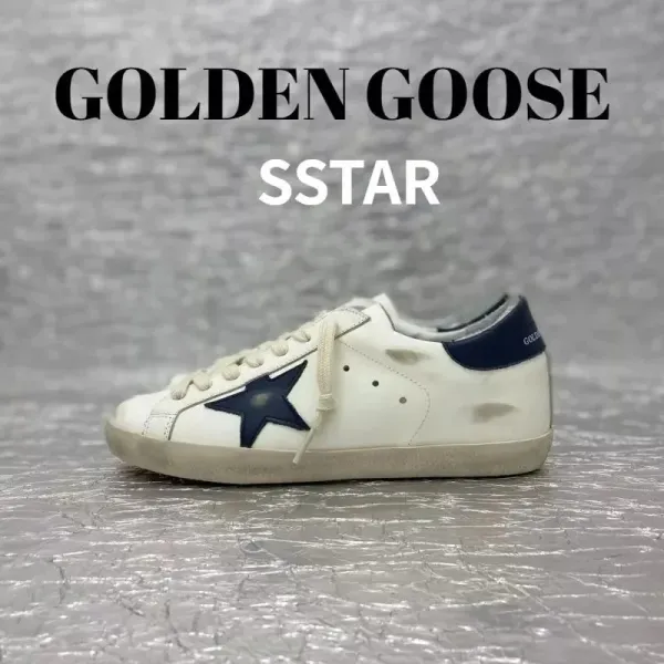 Golden Goose Superstar White and Navy Leather Sneakers - 1