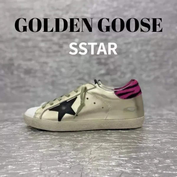Golden Goose Sstar Metallic Silver with Black Star and Pink Zebra Heel Sneakers - 1