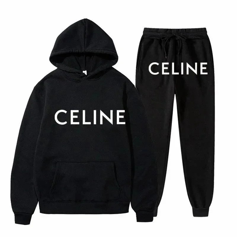 Celine Logo Print White Hoodie and Sweatpants Set - 6