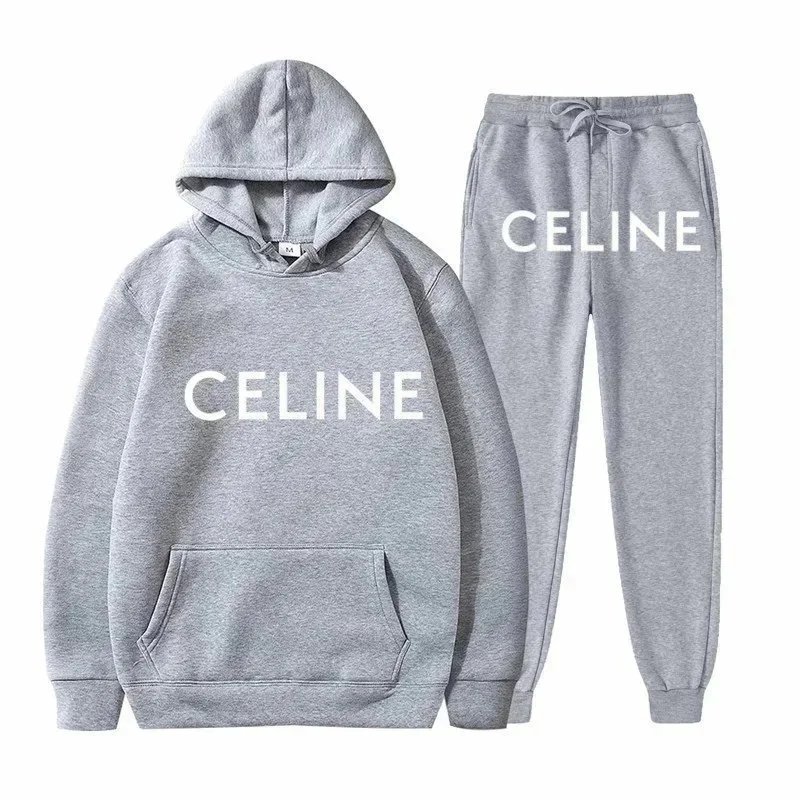 Celine Logo Print White Hoodie and Sweatpants Set - 8