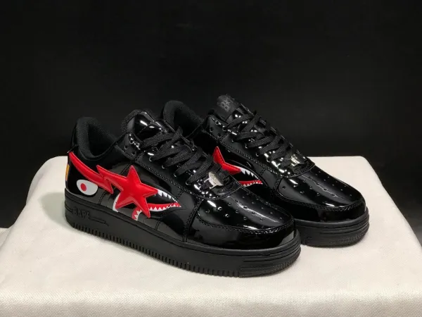 A Bathing Ape Shark Star Patent Black Sneakers - 1